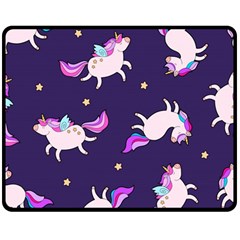 Fantasy-fat-unicorn-horse-pattern-fabric-design Double Sided Fleece Blanket (medium)  by Jancukart