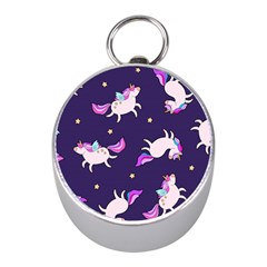 Fantasy-fat-unicorn-horse-pattern-fabric-design Mini Silver Compasses by Jancukart