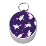 Fantasy-fat-unicorn-horse-pattern-fabric-design Mini Silver Compasses Front