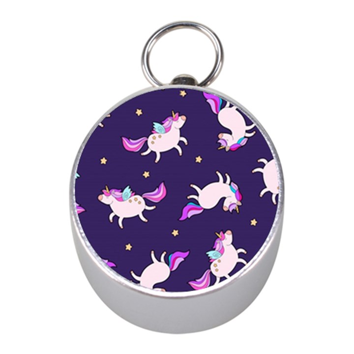 Fantasy-fat-unicorn-horse-pattern-fabric-design Mini Silver Compasses