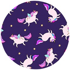 Fantasy-fat-unicorn-horse-pattern-fabric-design Wooden Puzzle Round by Jancukart