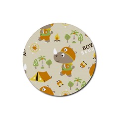 Seamless-pattern-vector-with-funny-boy-scout-scout-day-background Rubber Coaster (round) by Jancukart