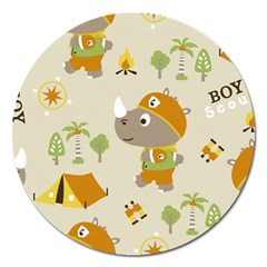 Seamless-pattern-vector-with-funny-boy-scout-scout-day-background Magnet 5  (round) by Jancukart