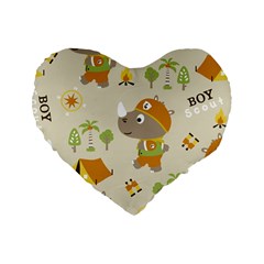 Seamless-pattern-vector-with-funny-boy-scout-scout-day-background Standard 16  Premium Flano Heart Shape Cushions