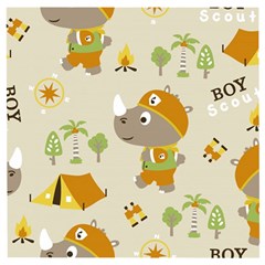 Seamless-pattern-vector-with-funny-boy-scout-scout-day-background Wooden Puzzle Square by Jancukart