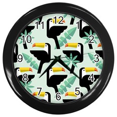 Seamless-tropical-pattern-with-birds Wall Clock (black)