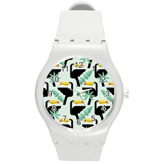 Seamless-tropical-pattern-with-birds Round Plastic Sport Watch (m)