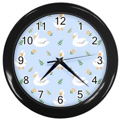 Duck-flower-seamless-pattern-background Wall Clock (black)