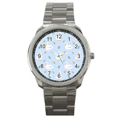 Duck-flower-seamless-pattern-background Sport Metal Watch