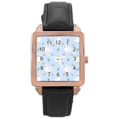 Duck-flower-seamless-pattern-background Rose Gold Leather Watch 