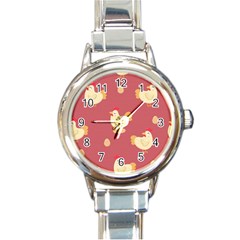 Cute-chicken-eggs-seamless-pattern Round Italian Charm Watch