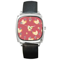 Cute-chicken-eggs-seamless-pattern Square Metal Watch by Jancukart