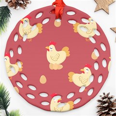 Cute-chicken-eggs-seamless-pattern Ornament (round Filigree) by Jancukart