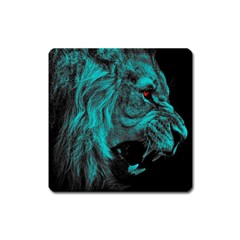 Angry Male Lion Predator Carnivore Square Magnet