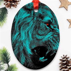 Angry Male Lion Predator Carnivore Oval Ornament (two Sides)