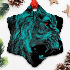 Angry Male Lion Predator Carnivore Snowflake Ornament (two Sides)