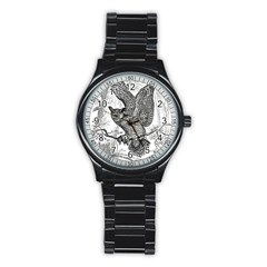 Owl-animals-wild-jungle-nature Stainless Steel Round Watch