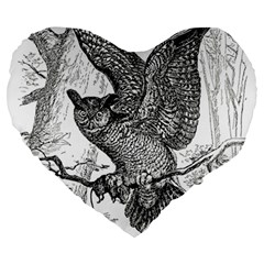 Owl-animals-wild-jungle-nature Large 19  Premium Flano Heart Shape Cushions