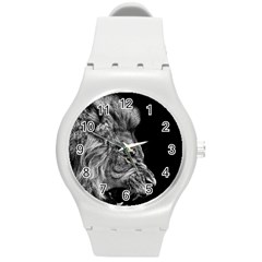 Angry Male Lion Round Plastic Sport Watch (m)