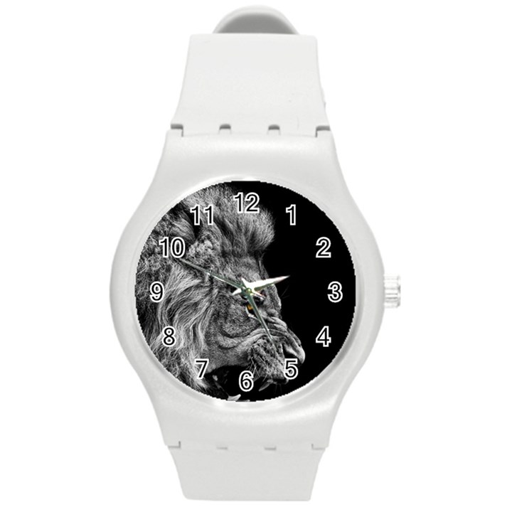 Angry Male Lion Round Plastic Sport Watch (M)