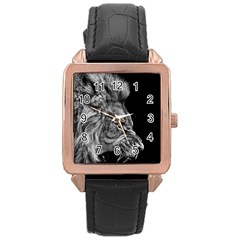 Angry Male Lion Rose Gold Leather Watch 