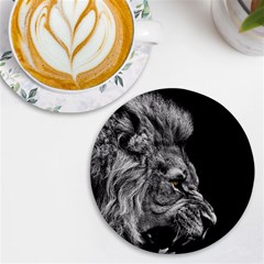 Angry Male Lion Uv Print Round Tile Coaster by Jancukart