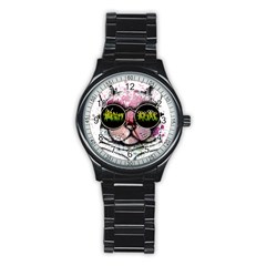 Black-cat-head Stainless Steel Round Watch