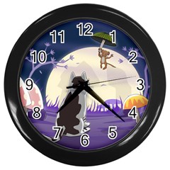 Cat-kitty-mouse-mice-escape-trick Wall Clock (black) by Jancukart