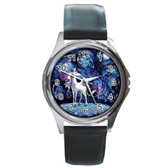 Unicorn Starry Night Round Metal Watch by Jancukart