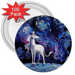 Unicorn Starry Night 3  Buttons (100 Pack)  by Jancukart