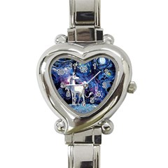 Unicorn Starry Night Heart Italian Charm Watch by Jancukart