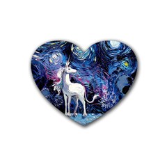 Unicorn Starry Night Rubber Heart Coaster (4 Pack) by Jancukart