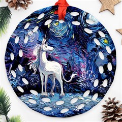 Unicorn Starry Night Ornament (round Filigree) by Jancukart