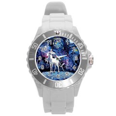 Unicorn Starry Night Round Plastic Sport Watch (l) by Jancukart