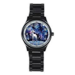 Unicorn Starry Night Stainless Steel Round Watch by Jancukart