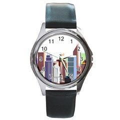 City-urban-buildings-skyscraper Round Metal Watch