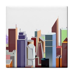 City-urban-buildings-skyscraper Tile Coaster by Jancukart