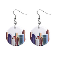 City-urban-buildings-skyscraper Mini Button Earrings