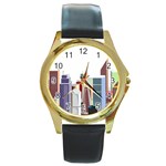 City-urban-buildings-skyscraper Round Gold Metal Watch Front