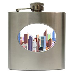 City-urban-buildings-skyscraper Hip Flask (6 Oz) by Jancukart