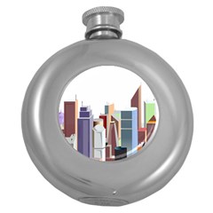 City-urban-buildings-skyscraper Round Hip Flask (5 Oz) by Jancukart