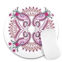 Pink Flower Cartoon Round Mousepads by Jancukart