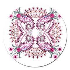 Pink Flower Cartoon Magnet 5  (round)