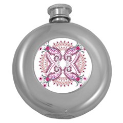 Pink Flower Cartoon Round Hip Flask (5 Oz)