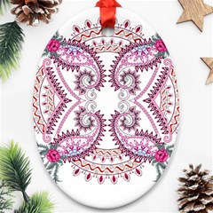 Pink Flower Cartoon Oval Ornament (two Sides)