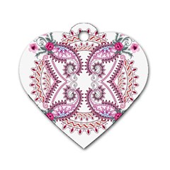 Pink Flower Cartoon Dog Tag Heart (one Side)