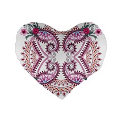 Pink Flower Cartoon Standard 16  Premium Heart Shape Cushions