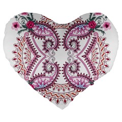 Pink Flower Cartoon Large 19  Premium Heart Shape Cushions