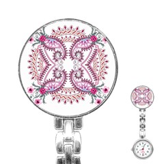 Pink Flower Cartoon Stainless Steel Nurses Watch