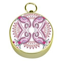 Pink Flower Cartoon Gold Compasses